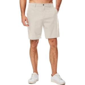 JMIERR Mens Casual 8″ Cotton Linen Shorts – Button Waist Summer Beach Shorts with Pockets(Beige)