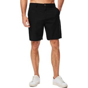 JMIERR Mens Casual 8″ Cotton Linen Shorts – Button Waist Summer Beach Shorts with Pockets(Black)