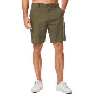 JMIERR Mens Casual 8″ Cotton Linen Shorts – Button Waist Summer Beach Shorts with Pockets(Green)