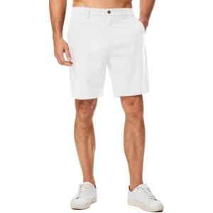 JMIERR Mens Casual 8″ Cotton Linen Shorts – Button Waist Summer Beach Shorts with Pockets(White)
