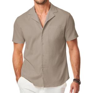 JMIERR Men’s Casual Button Down Shirts Short Sleeve Textured Summer Beach Shirt Cuban Vacation Shirts with Pocket(Smoke Gray)