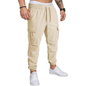 JMIERR Mens Casual Cargo Joggers Pants Elastic Waist Drawstring Stretch Relaxed Fit Work Pants Tapered Sweatpants(Apricot)