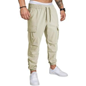 JMIERR Mens Casual Cargo Joggers Pants Elastic Waist Drawstring Stretch Relaxed Fit Work Pants Tapered Sweatpants(Beige)