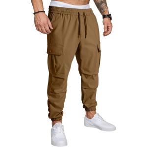 JMIERR Mens Casual Cargo Joggers Pants Elastic Waist Drawstring Stretch Relaxed Fit Work Pants Tapered Sweatpants(Chestnut)