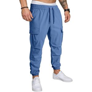 JMIERR Mens Casual Cargo Joggers Pants Elastic Waist Drawstring Stretch Relaxed Fit Work Pants Tapered Sweatpants(Dark Blue)