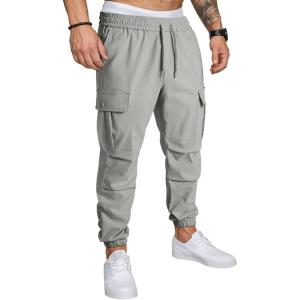 JMIERR Mens Casual Cargo Joggers Pants Elastic Waist Drawstring Stretch Relaxed Fit Work Pants Tapered Sweatpants(Light Grey)