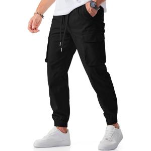 JMIERR Men’s Casual Cargo Joggers Pants Stretch Elastic Waist Drawstring Tapered Sweatpants with Pockets(Black)