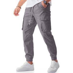JMIERR Men’s Casual Cargo Joggers Pants Stretch Elastic Waist Drawstring Tapered Sweatpants with Pockets(Dark Grey)
