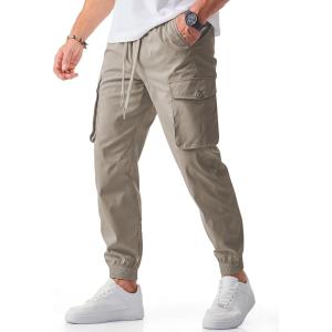 JMIERR Men’s Casual Cargo Joggers Pants Stretch Elastic Waist Drawstring Tapered Sweatpants with Pockets(Y Grey Brown)