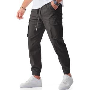 JMIERR Men’s Casual Cargo Joggers Pants Stretch Elastic Waist Drawstring Tapered Sweatpants with Pockets(Z Carbon Grey)