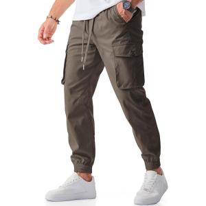 JMIERR Men’s Casual Cargo Joggers Pants Stretch Elastic Waist Drawstring Tapered Sweatpants with Pockets(Z Coffee Brown)