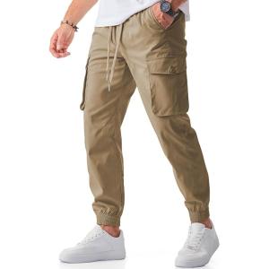 JMIERR Men’s Casual Cargo Joggers Pants Stretch Elastic Waist Drawstring Tapered Sweatpants with Pockets(Z Khaki)