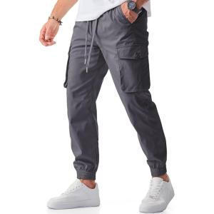 JMIERR Men’s Casual Cargo Joggers Pants Stretch Elastic Waist Drawstring Tapered Sweatpants with Pockets(Z Medium Grey)