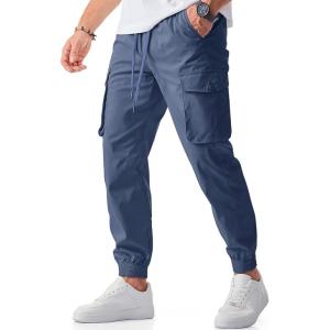 JMIERR Men’s Casual Cargo Joggers Pants Stretch Elastic Waist Drawstring Tapered Sweatpants with Pockets(Z Midnight Blue)