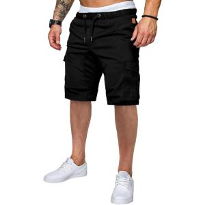 JMIERR Mens Casual Cargo Shorts – Cotton Drawstring Stretch Summer Beach Shorts Twill Chino Short with 6 Pockets(0 Black)