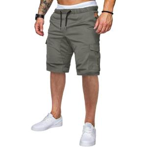 JMIERR Mens Casual Cargo Shorts – Cotton Drawstring Stretch Summer Beach Shorts Twill Chino Short with 6 Pockets(01 Grey)