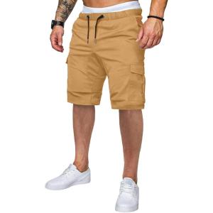 JMIERR Mens Casual Cargo Shorts – Cotton Drawstring Stretch Summer Beach Shorts Twill Chino Short with 6 Pockets(A Khaki3)