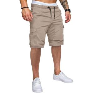 JMIERR Mens Casual Cargo Shorts – Cotton Drawstring Stretch Summer Beach Shorts Twill Chino Short with 6 Pockets(A Khaki4)