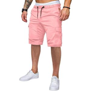 JMIERR Mens Casual Cargo Shorts – Cotton Drawstring Stretch Summer Beach Shorts Twill Chino Short with 6 Pockets(A Pink)