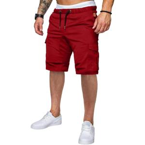 JMIERR Mens Casual Cargo Shorts – Cotton Drawstring Stretch Summer Beach Shorts Twill Chino Short with 6 Pockets(A Red)