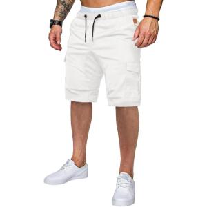 JMIERR Mens Casual Cargo Shorts – Cotton Drawstring Stretch Summer Beach Shorts Twill Chino Short with 6 Pockets(A White)
