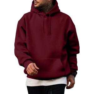 JMIERR Mens Casual Cotton Hooded Collar Drawstring Hoodies Pullover Sweatshirts Casual Long Sleeve Shirts(Burgundy)