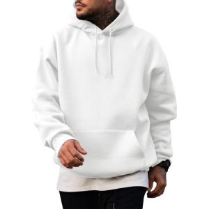 JMIERR Mens Casual Cotton Hooded Collar Drawstring Hoodies Pullover Sweatshirts Casual Long Sleeve Shirts(White)