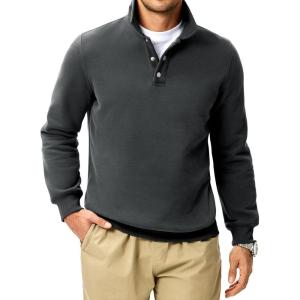 JMIERR Mens Casual Cotton Polo Sweatshirts Long Sleeve Button Collared Pullover Shirts(Dark Grey)