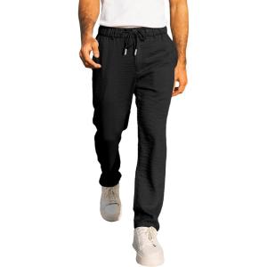 JMIERR Men’s Casual Drawstring Pants Elastic Waist Lightweight Pant Summer Beach Trouser with Pockets(Black)