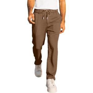 JMIERR Men’s Casual Drawstring Pants Elastic Waist Lightweight Pant Summer Beach Trouser with Pockets(Brown)