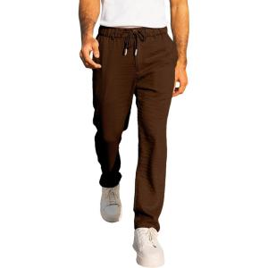 JMIERR Men’s Casual Drawstring Pants Elastic Waist Lightweight Pant Summer Beach Trouser with Pockets(Coffee)