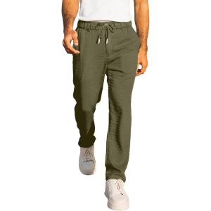 JMIERR Men’s Casual Drawstring Pants Elastic Waist Lightweight Pant Summer Beach Trouser with Pockets(Dark Green)