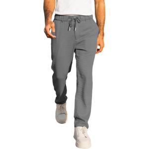 JMIERR Men’s Casual Drawstring Pants Elastic Waist Lightweight Pant Summer Beach Trouser with Pockets(Light Grey)