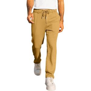 JMIERR Men’s Casual Drawstring Pants Elastic Waist Lightweight Pant Summer Beach Trouser with Pockets(Light Yellow)