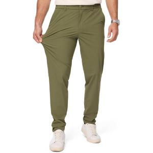 JMIERR Men’s Casual Elastic Waist Pants Water Resistant Quick-Dry Lightweight Outdoor Golf Pant with Zipper Pockets(Olive Green)