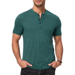 JMIERR Men’s Casual Henley Shirts Short Sleeve Basic Button Muscle Longline T-Shirt Gym Workout Athletic Tee(0 Green)