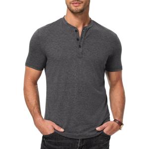 JMIERR Men’s Casual Henley Shirts Short Sleeve Basic Button Muscle Longline T-Shirt Gym Workout Athletic Tee(Dark Grey)