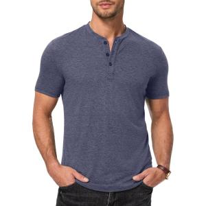 JMIERR Men’s Casual Henley Shirts Short Sleeve Basic Button Muscle Longline T-Shirt Gym Workout Athletic Tee(Navy Blue)