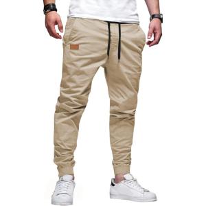 JMIERR Mens Casual Joggers Pants – Cotton Drawstring Chino Cargo Pants Hiking Outdoor Twill Track Jogging Sweatpants Pants(Apricot)