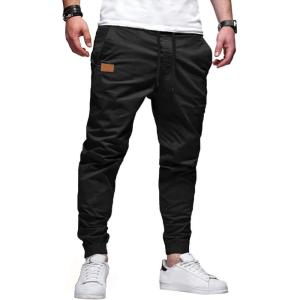JMIERR Mens Casual Joggers Pants – Cotton Drawstring Chino Cargo Pants Hiking Outdoor Twill Track Jogging Sweatpants Pants(Black)