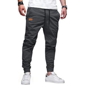 JMIERR Mens Casual Joggers Pants – Cotton Drawstring Chino Cargo Pants Hiking Outdoor Twill Track Jogging Sweatpants Pants(C Dark Grey)
