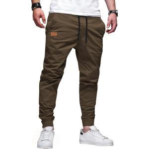 JMIERR Mens Casual Joggers Pants – Cotton Drawstring Chino Cargo Pants Hiking Outdoor Twill Track Jogging Sweatpants Pants(Dark Brown)