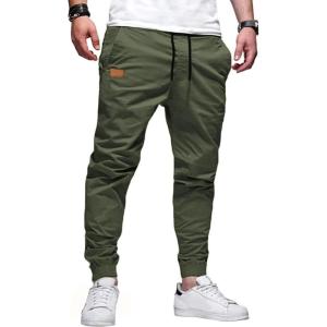 JMIERR Mens Casual Joggers Pants – Cotton Drawstring Chino Cargo Pants Hiking Outdoor Twill Track Jogging Sweatpants Pants(Dark Green)