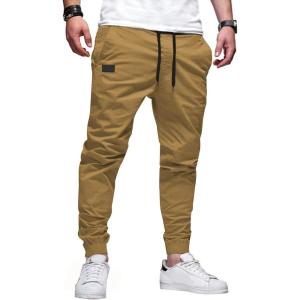 JMIERR Mens Casual Joggers Pants – Cotton Drawstring Chino Cargo Pants Hiking Outdoor Twill Track Jogging Sweatpants Pants(Dark Khaki)