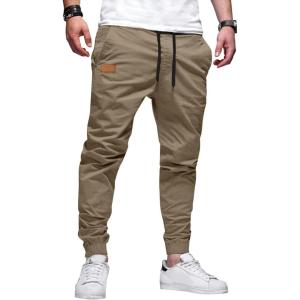 JMIERR Mens Casual Joggers Pants – Cotton Drawstring Chino Cargo Pants Hiking Outdoor Twill Track Jogging Sweatpants Pants(Light French Beige)