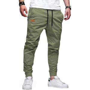 JMIERR Mens Casual Joggers Pants – Cotton Drawstring Chino Cargo Pants Hiking Outdoor Twill Track Jogging Sweatpants Pants(Light Green)