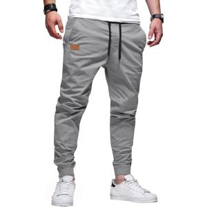 JMIERR Mens Casual Joggers Pants – Cotton Drawstring Chino Cargo Pants Hiking Outdoor Twill Track Jogging Sweatpants Pants(Light Grey)