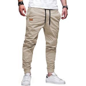 JMIERR Mens Casual Joggers Pants – Cotton Drawstring Chino Cargo Pants Hiking Outdoor Twill Track Jogging Sweatpants Pants(Light Khaki)