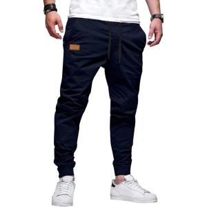 JMIERR Mens Casual Joggers Pants – Cotton Drawstring Chino Cargo Pants Hiking Outdoor Twill Track Jogging Sweatpants Pants(Midnight Blue)