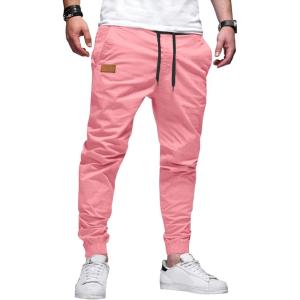 JMIERR Mens Casual Joggers Pants – Cotton Drawstring Chino Cargo Pants Hiking Outdoor Twill Track Jogging Sweatpants Pants(Peach Blossom)